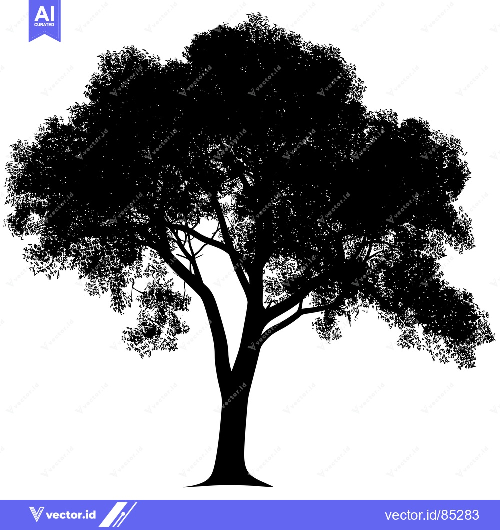 Premium Vector dari Silhouette of a Large Deciduous Tree with Spreading Branches