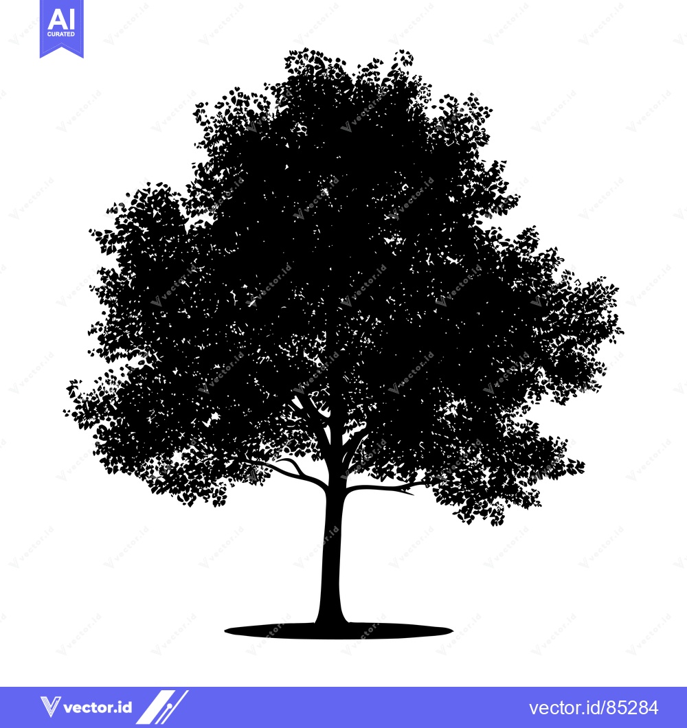 Premium Vector dari Black Silhouette of a Deciduous Tree with a Thick Canopy