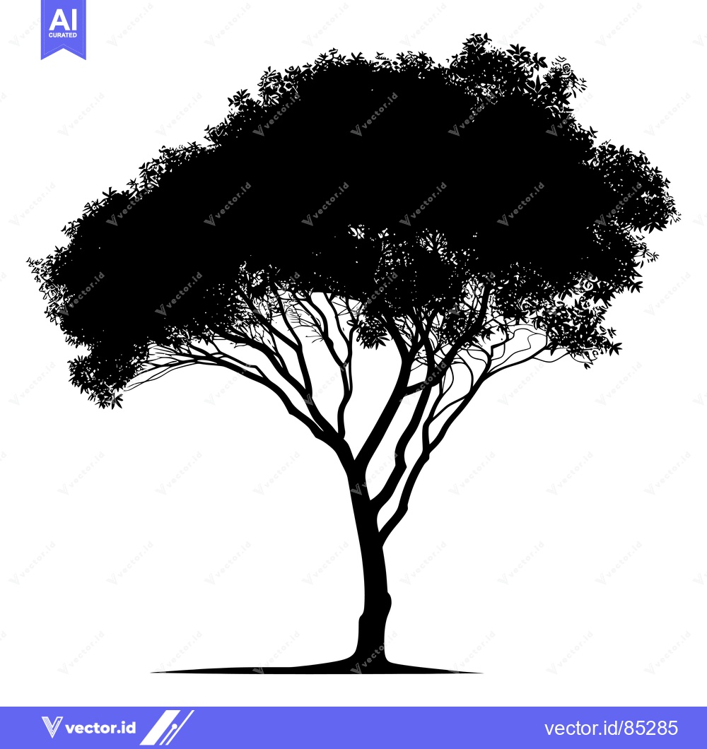 Premium Vector of Silhouette of a tree with intricate branches and a dense canopy of lea
