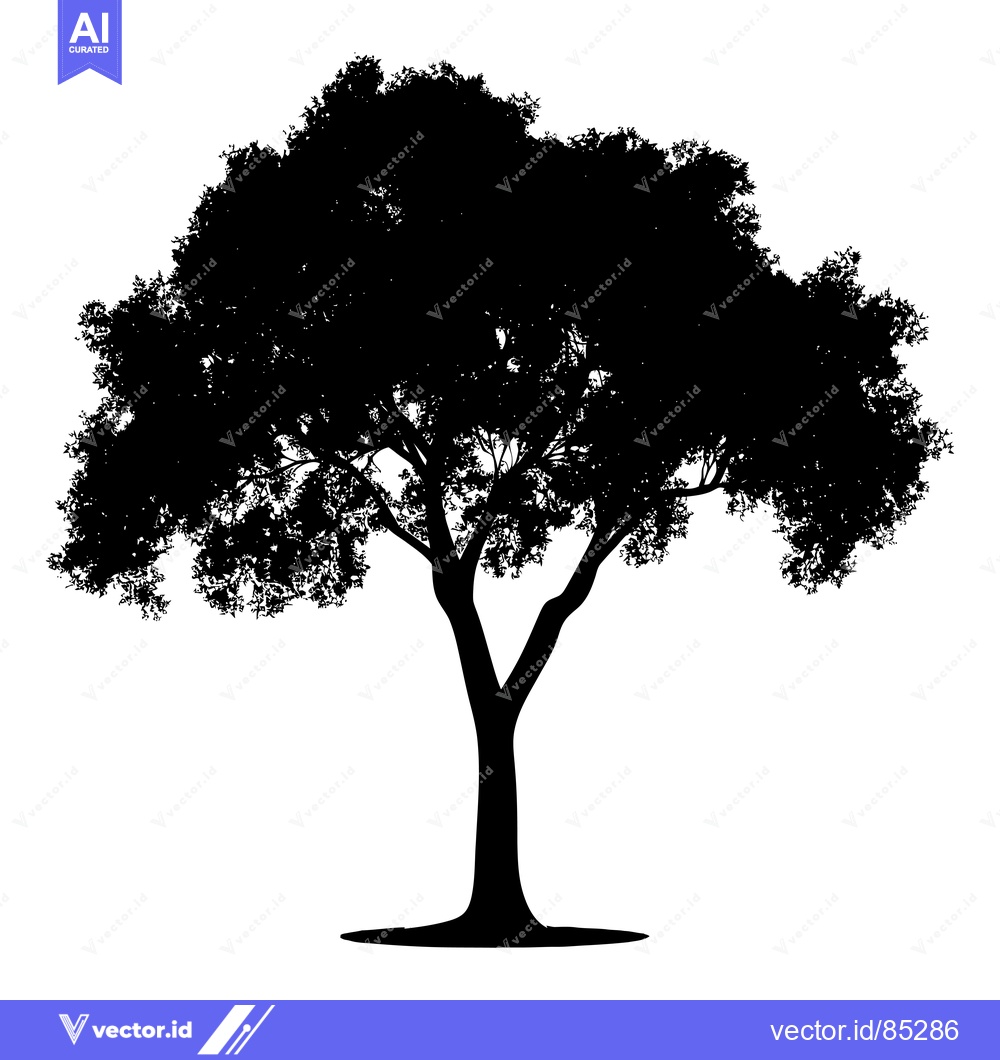 Premium Vector of Black silhouette of a tree with a thick trunk and sprawling branches