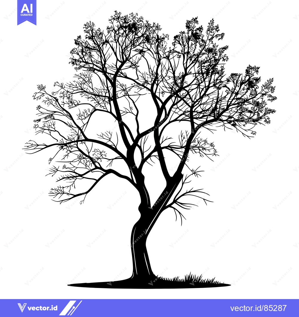Premium Vector dari A Black Silhouette of a Bare Tree with Grass