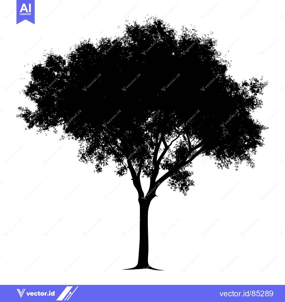Premium Vector of A Silhouette of a Tree with Dense Foliage and a Thick Trunk