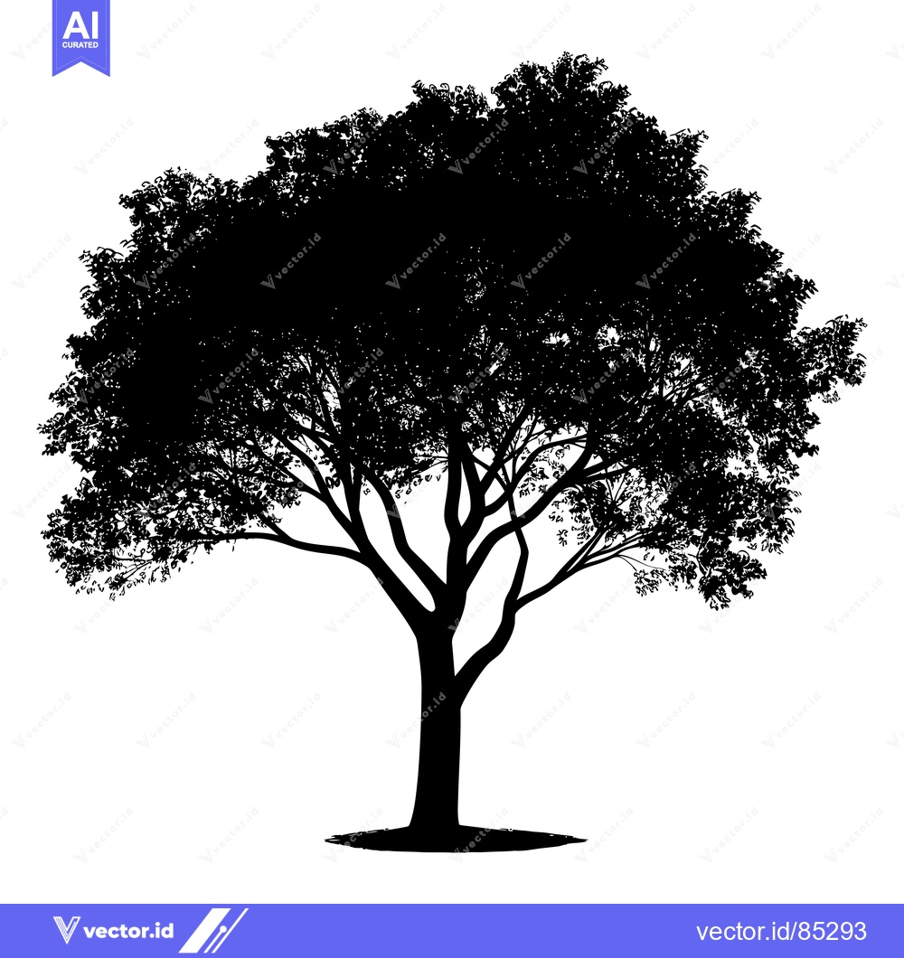 Premium Vector of Silhouette of a Tree with a Thick Trunk and a Dense Canopy