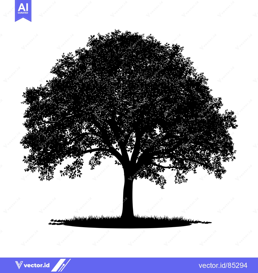 Premium Vector of Silhouette of a Tree with a Thick Canopy and Grass at its Base