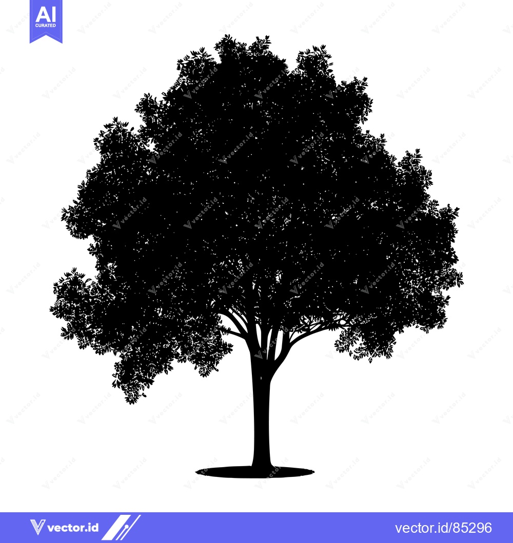 Premium Vector dari Silhouette of a tree with lush foliage and a thick trunk