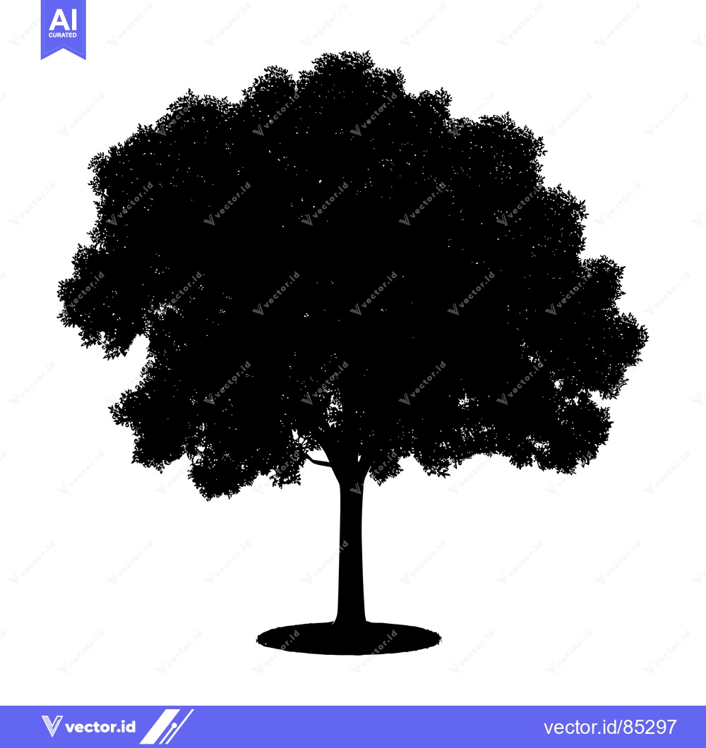 Premium Vector of Black Silhouette of a Tree with Thick Trunk and Lush Canopy