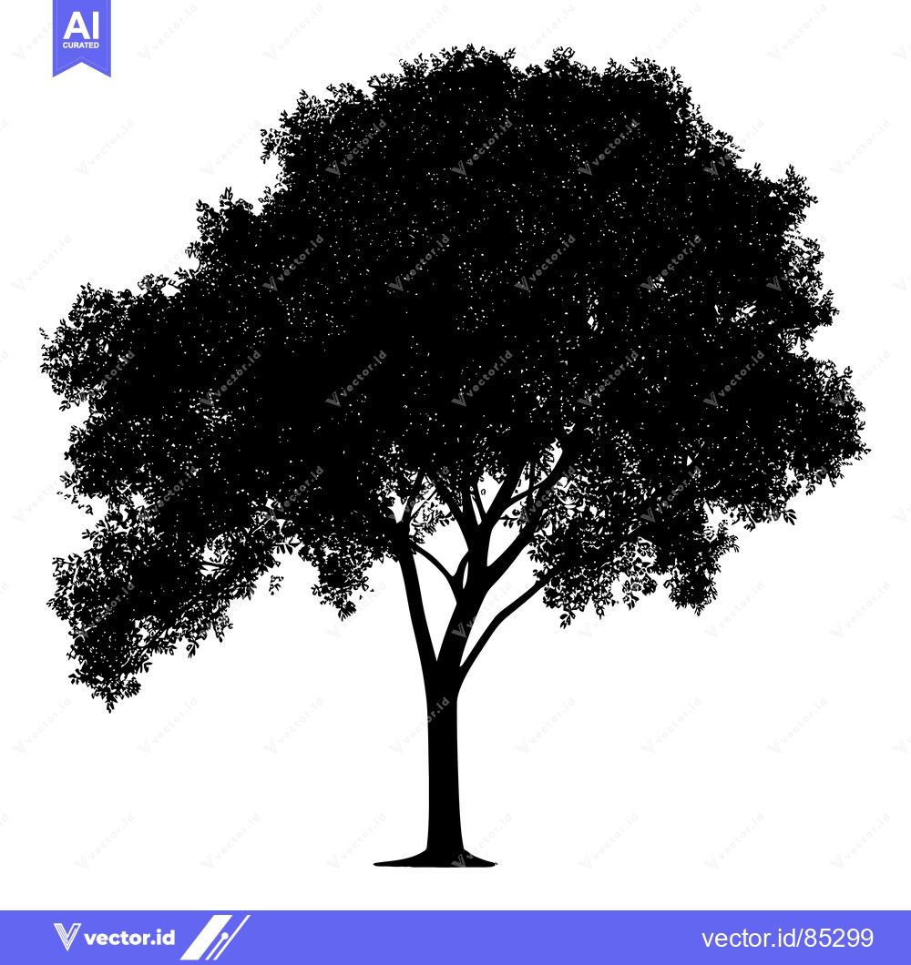 Premium Vector dari Black and White Silhouette of a Tree with Dense Foliage