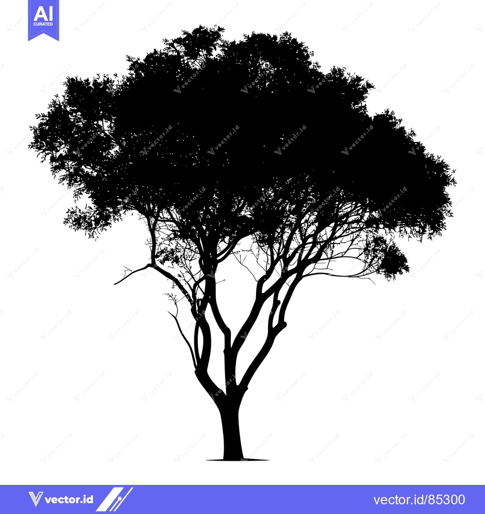 Premium Vector dari Silhouette of a Tree with a Thick Trunk and Dense Foliage