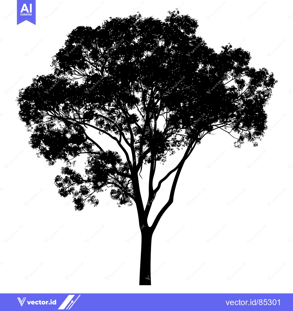 Premium Vector dari Silhouette of a tree with thick branches and leaves