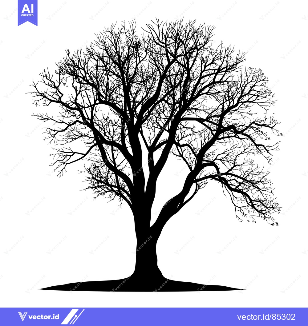 Premium Vector dari Silhouette of a Bare-Branched Tree with a Thick Trunk