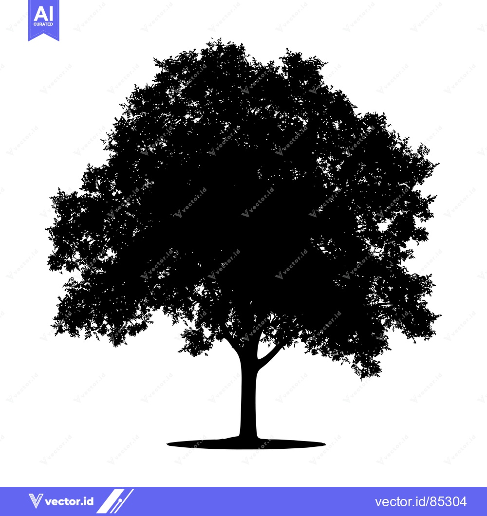 Premium Vector dari Silhouette of a Single Tree with Dense Foliage