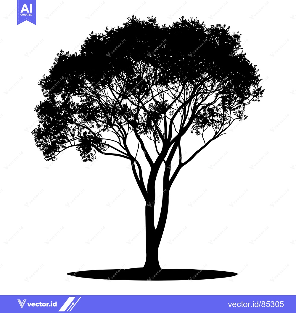 Premium Vector of Silhouette of a Large Tree with Numerous Branches and Lush Foliage