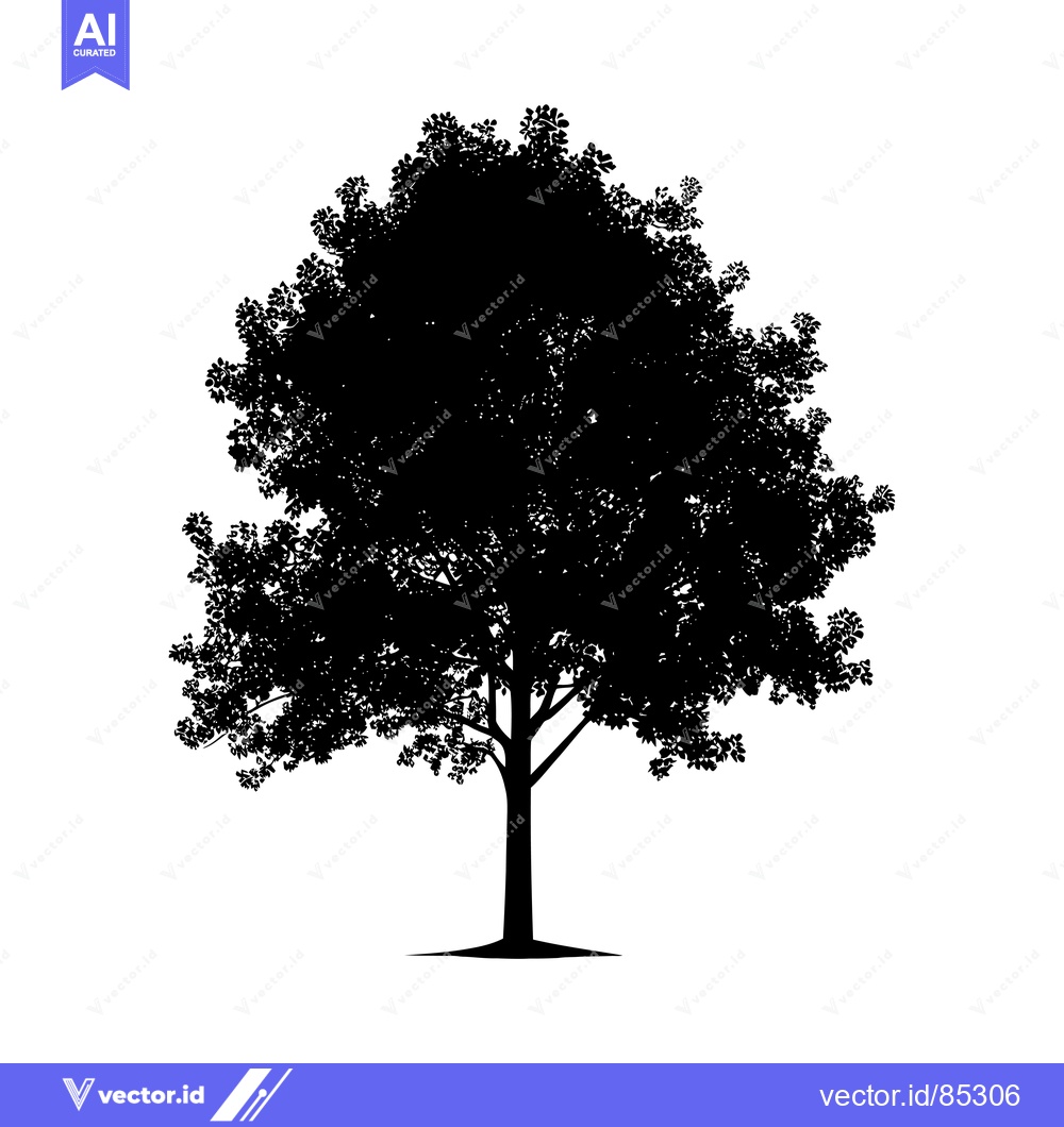 Premium Vector of Black Silhouette of a Deciduous Tree with a Single Trunk