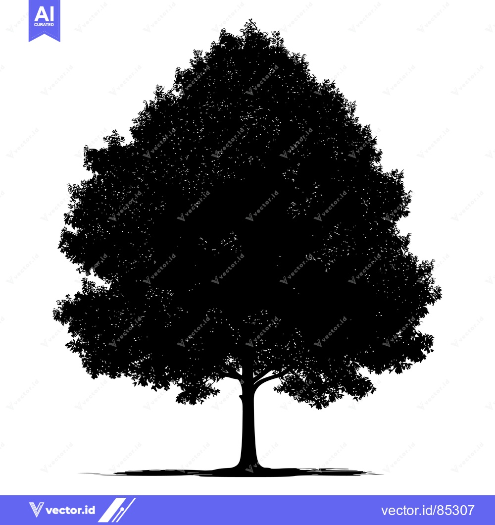 Premium Vector of Silhouette of a Tall Tree with Lush Foliage