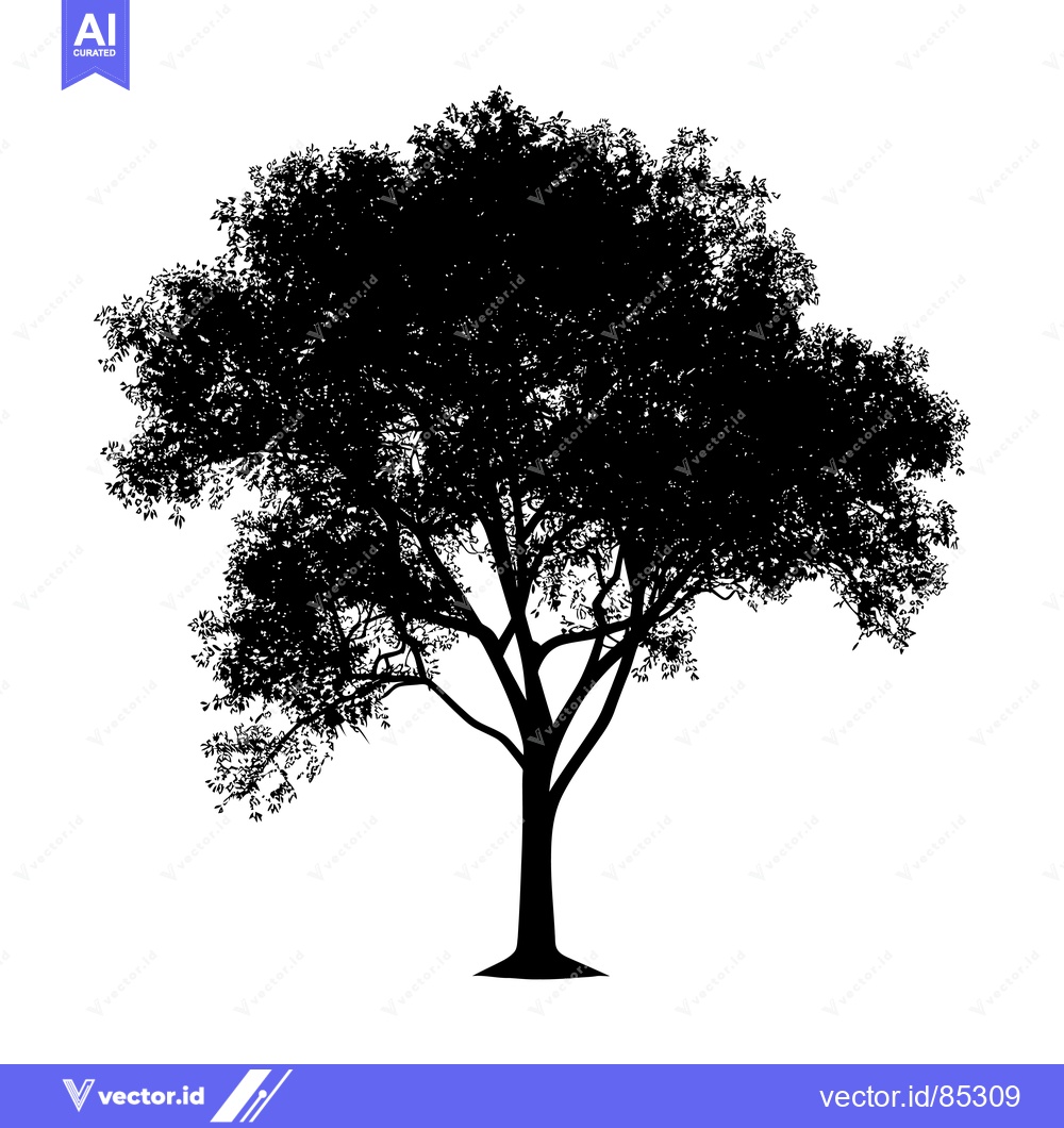 Premium Vector dari Black Silhouette of a Tree with Branches and Leaves