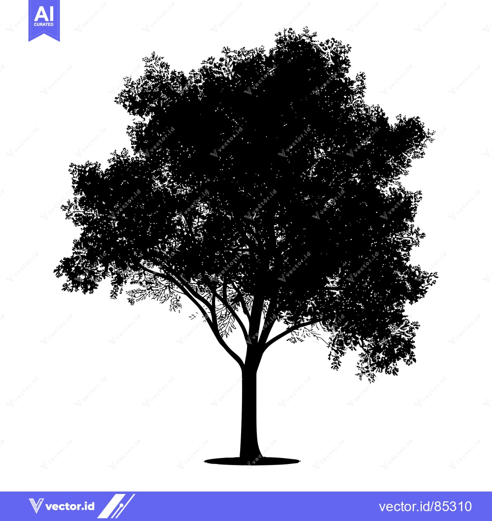 Premium Vector dari Silhouette of a Large Tree with Branches and a Thick Trunk