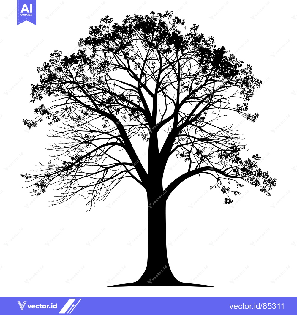 Premium Vector of Black Silhouette of a Tree with Bare Branches and Sparse Leaves