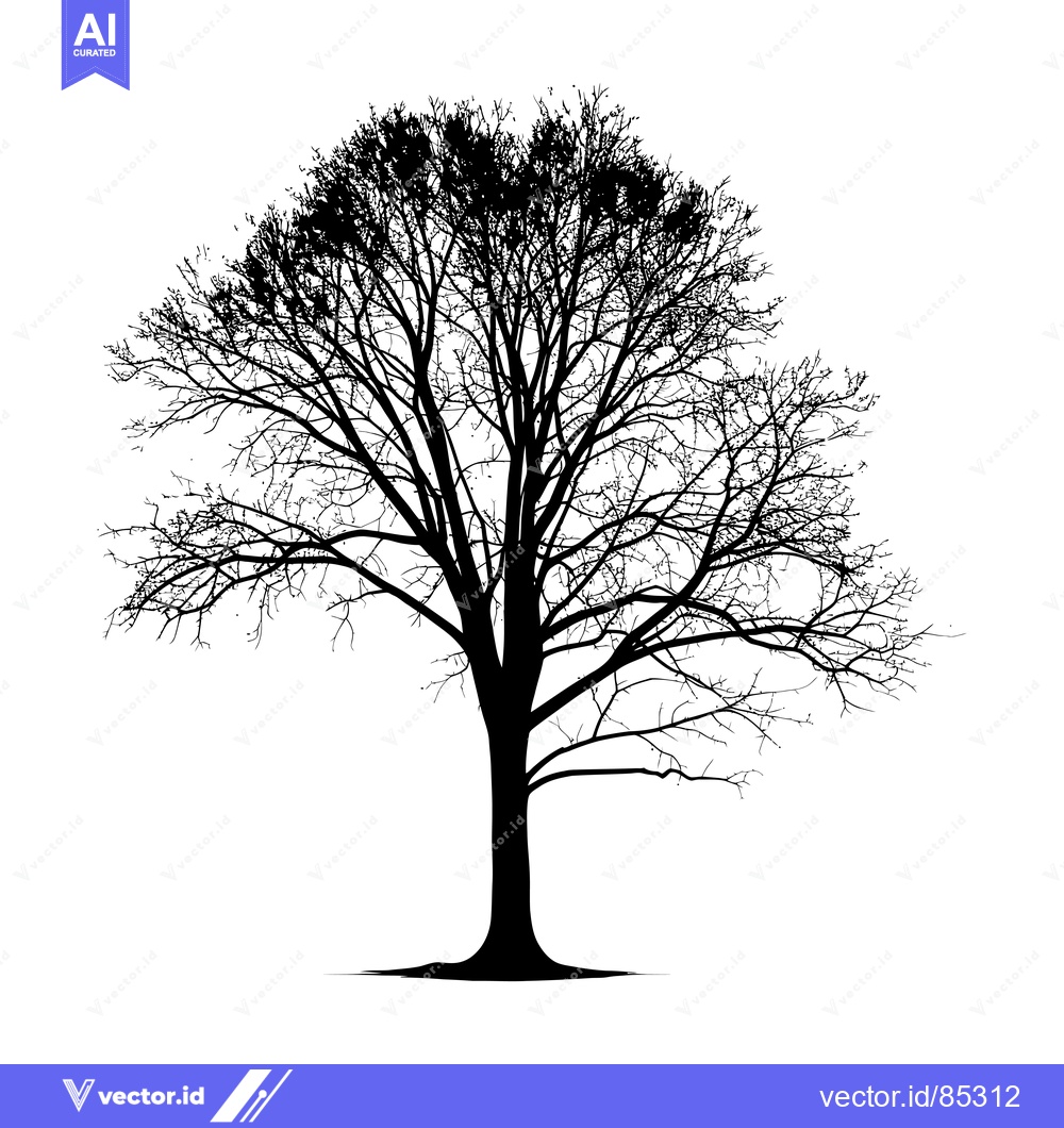Premium Vector dari Silhouette of a bare-branched tree on a white background.