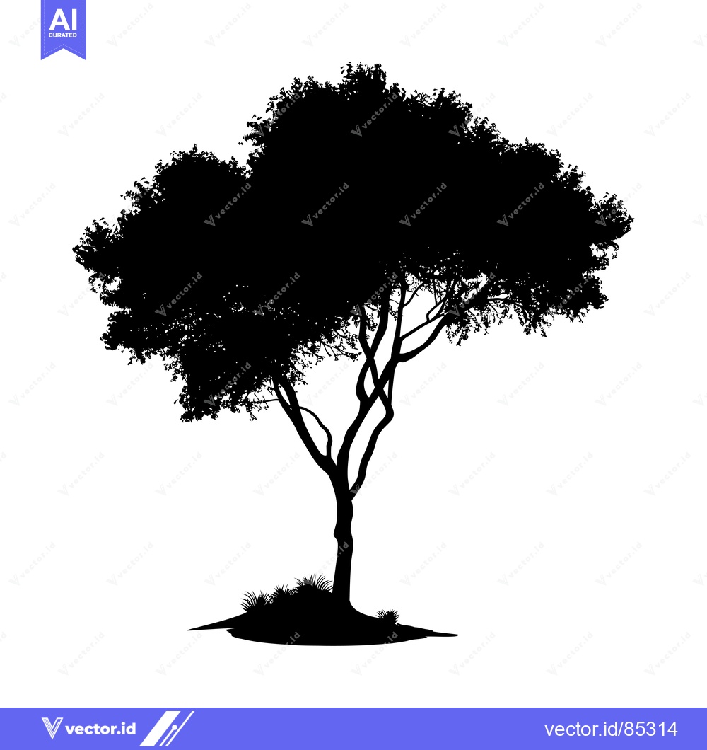 Premium Vector dari Black Silhouette of a Tree with Grass at its Base
