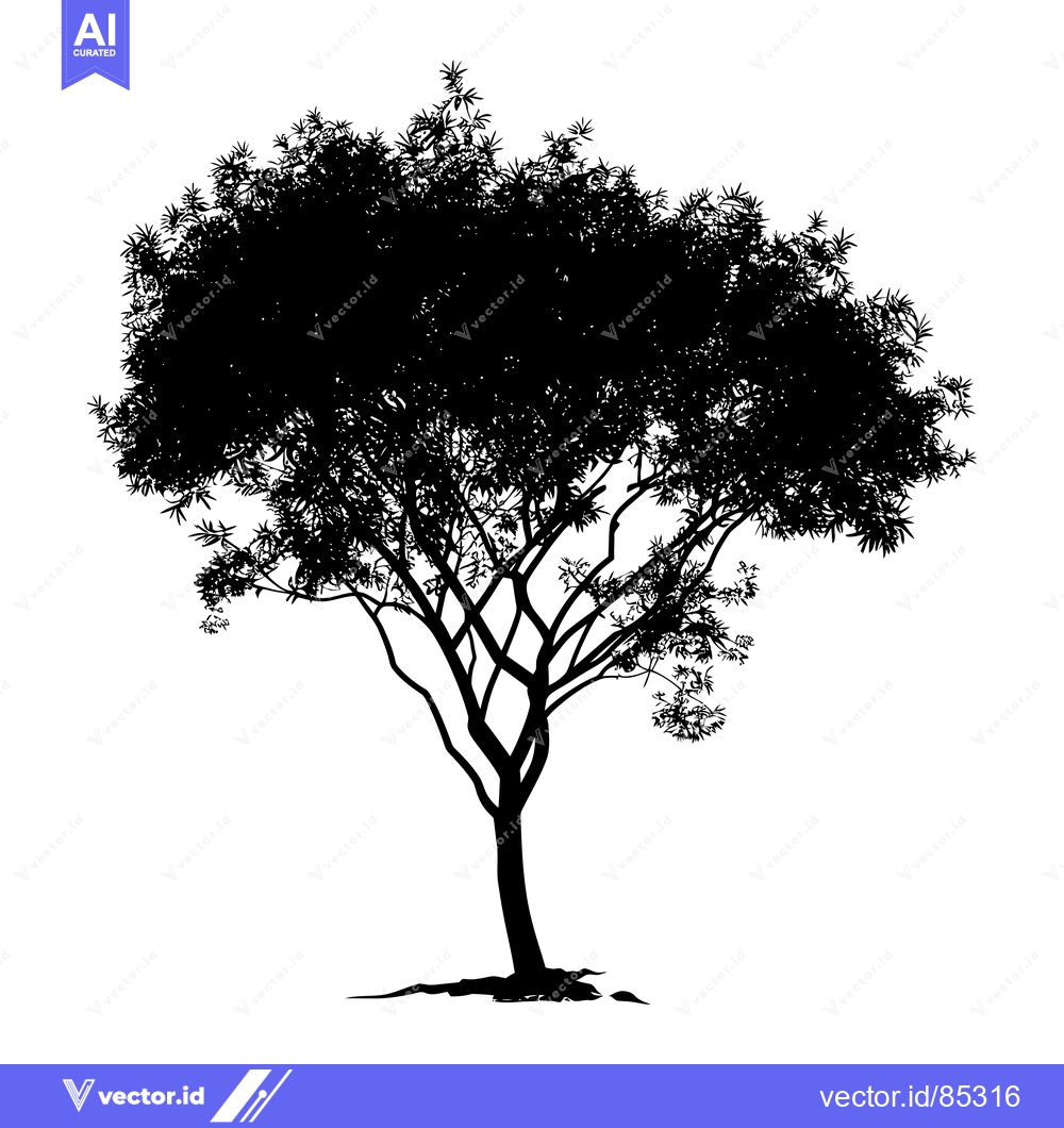 Premium Vector dari Black Silhouette of a Tree with Branches and Foliage