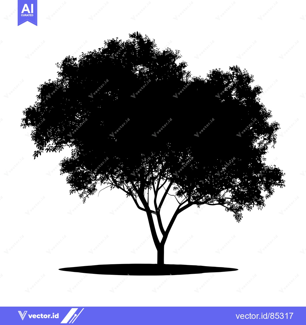 Premium Vector of Black Silhouette of a Tree with Thick Trunk and Dense Foliage
