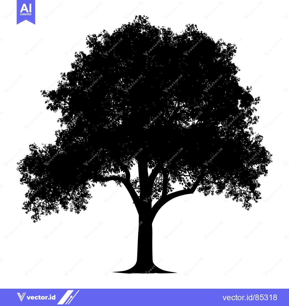 Premium Vector dari Black and white silhouette of a tree with leafy branches