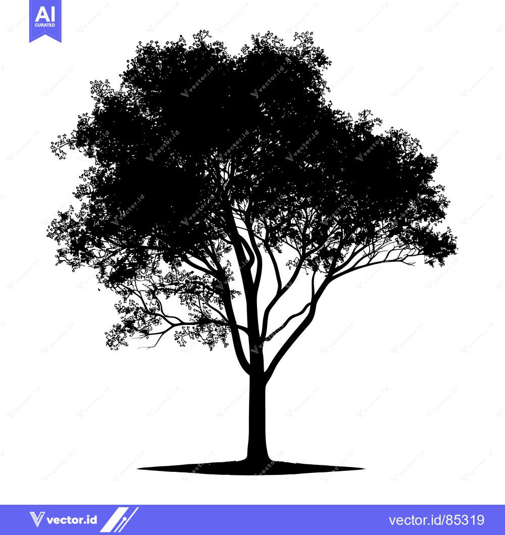 Premium Vector dari Black Silhouette of a Deciduous Tree with Branching Trunk