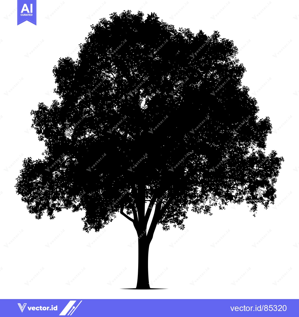 Premium Vector dari Black and White Silhouette of a Tree with Full Foliage