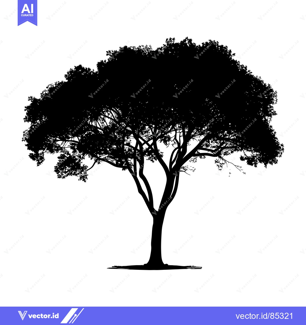 Premium Vector of Black Silhouette of a Tree with a Thick Trunk and Lush Canopy