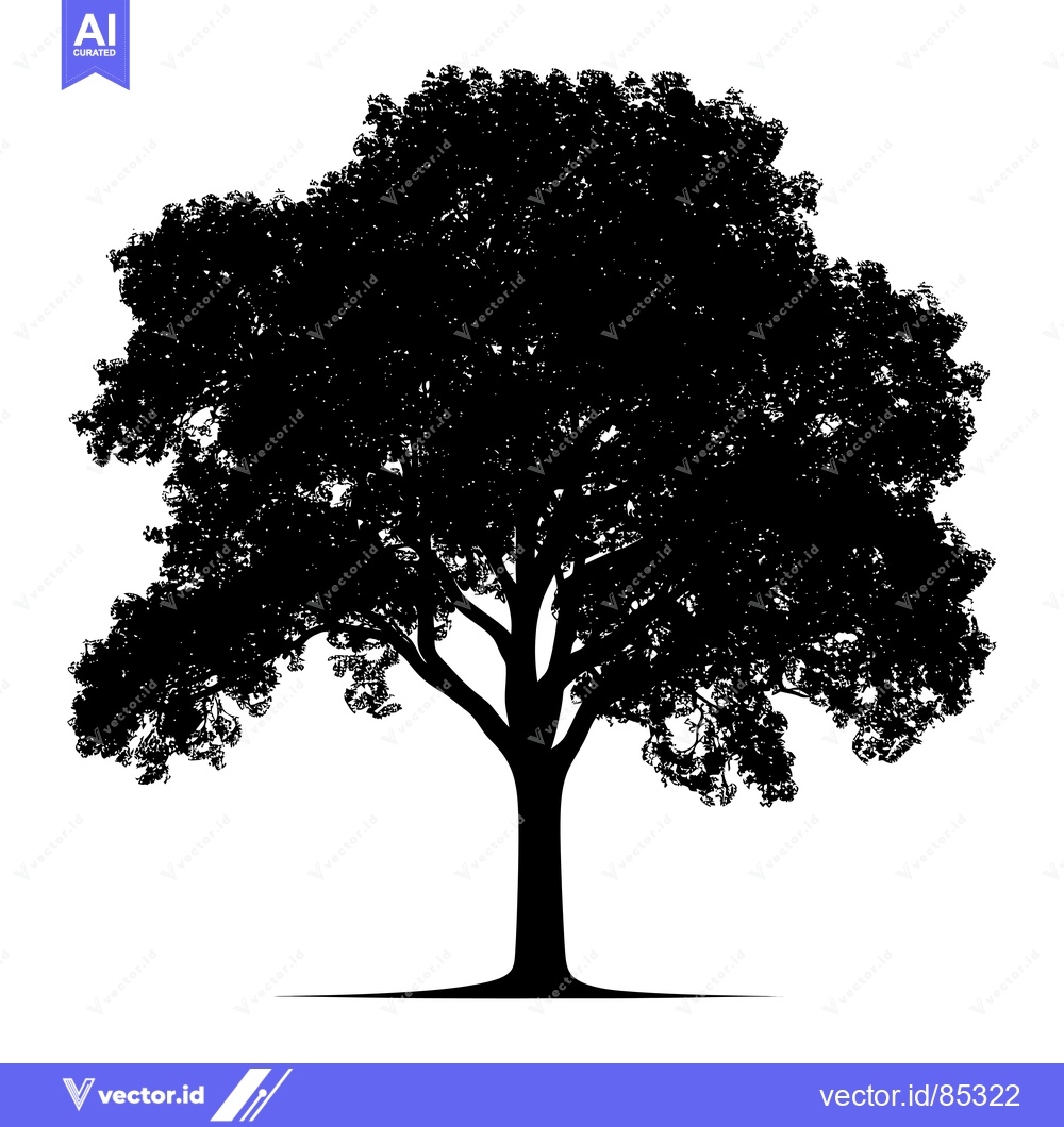 Premium Vector dari Black Silhouette of a Large, Full Tree with Many Branches