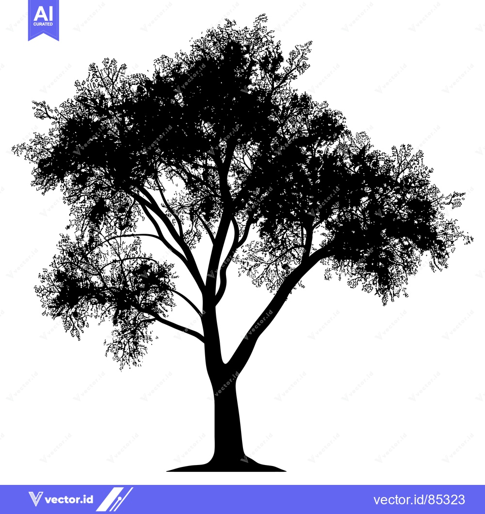 Premium Vector of Black and White Silhouette of a Tree with Detailed Branches and Leaves