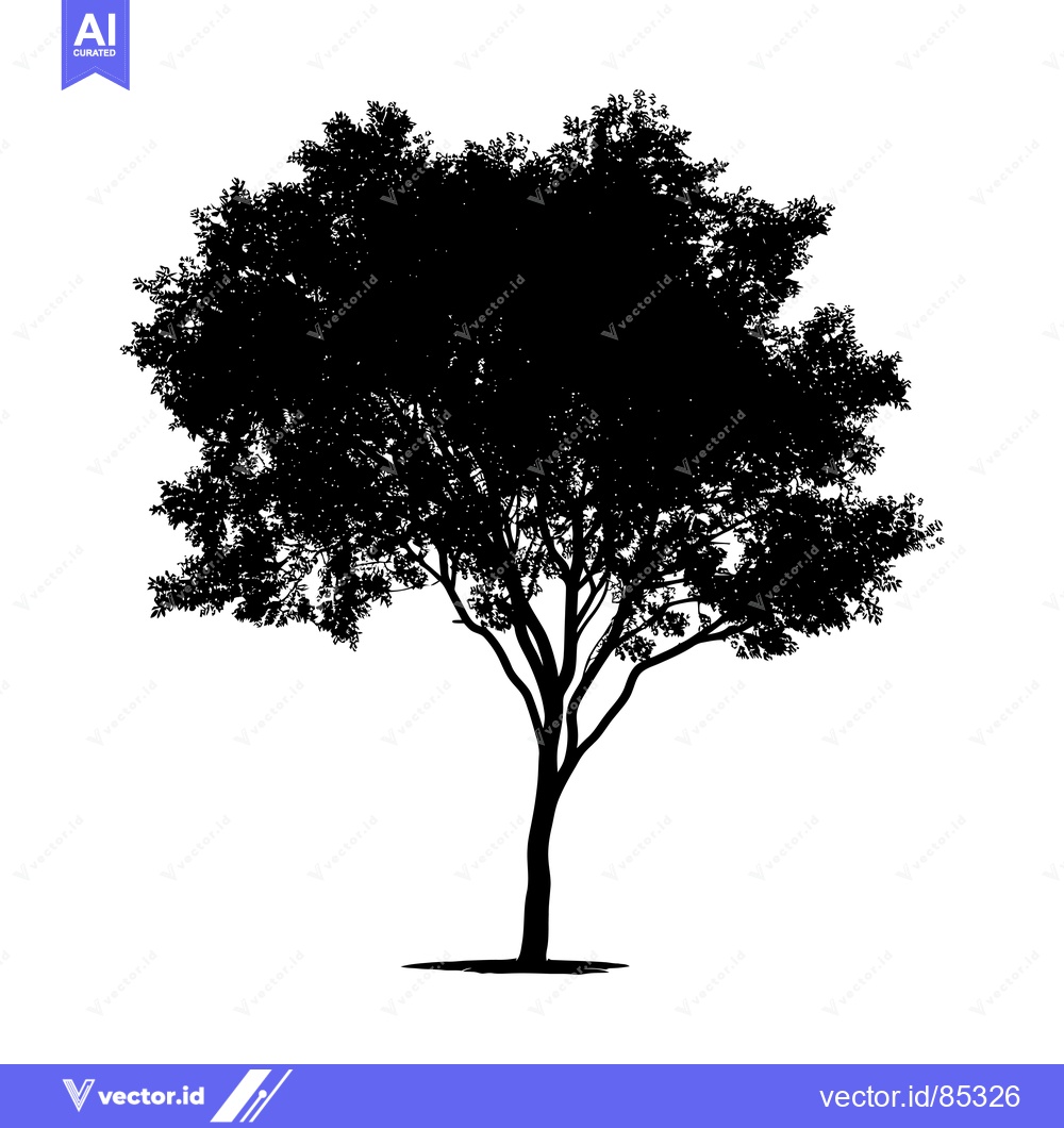 Premium Vector dari Black and white silhouette of a single tree with leaves