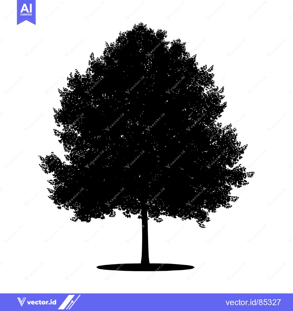 Premium Vector dari Black Silhouette of a Single Tree with Lush Foliage