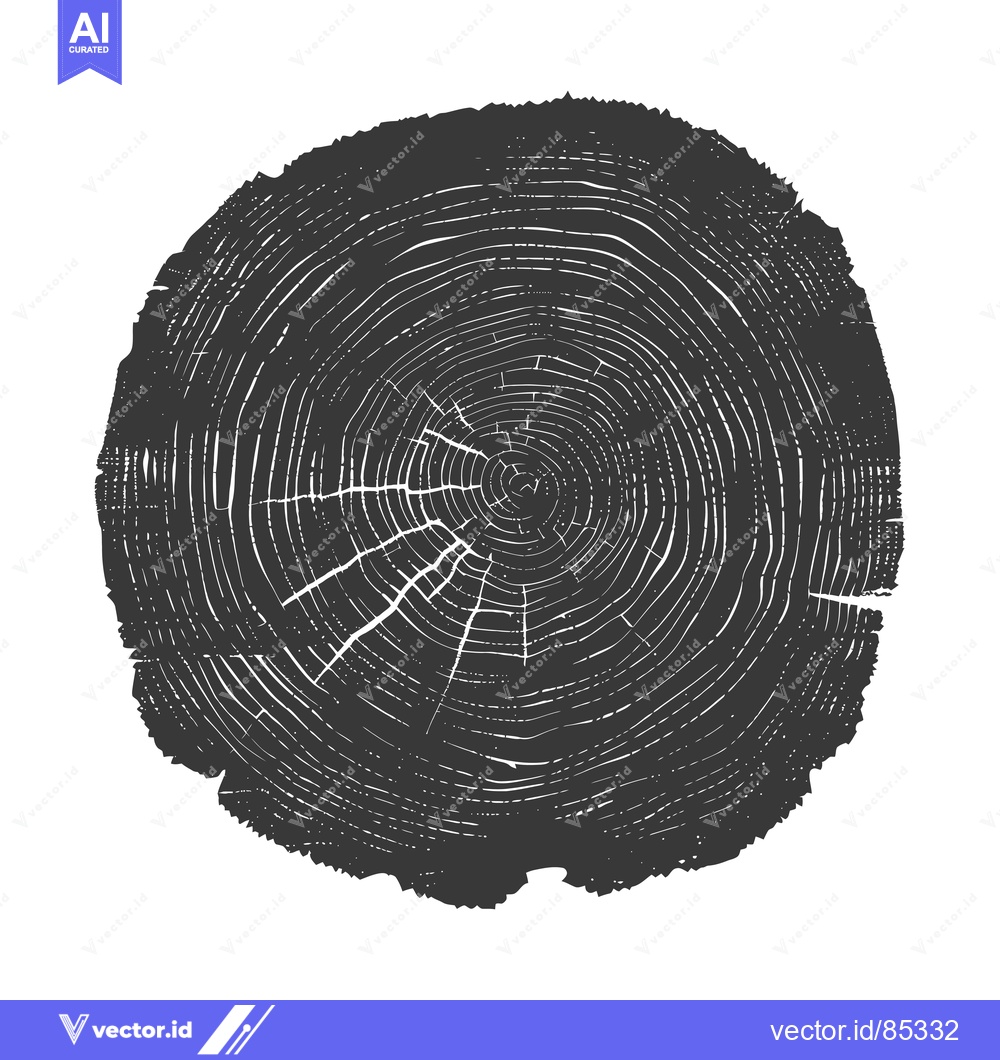 Premium Vector dari Cross-section of a tree trunk with growth rings and cracks