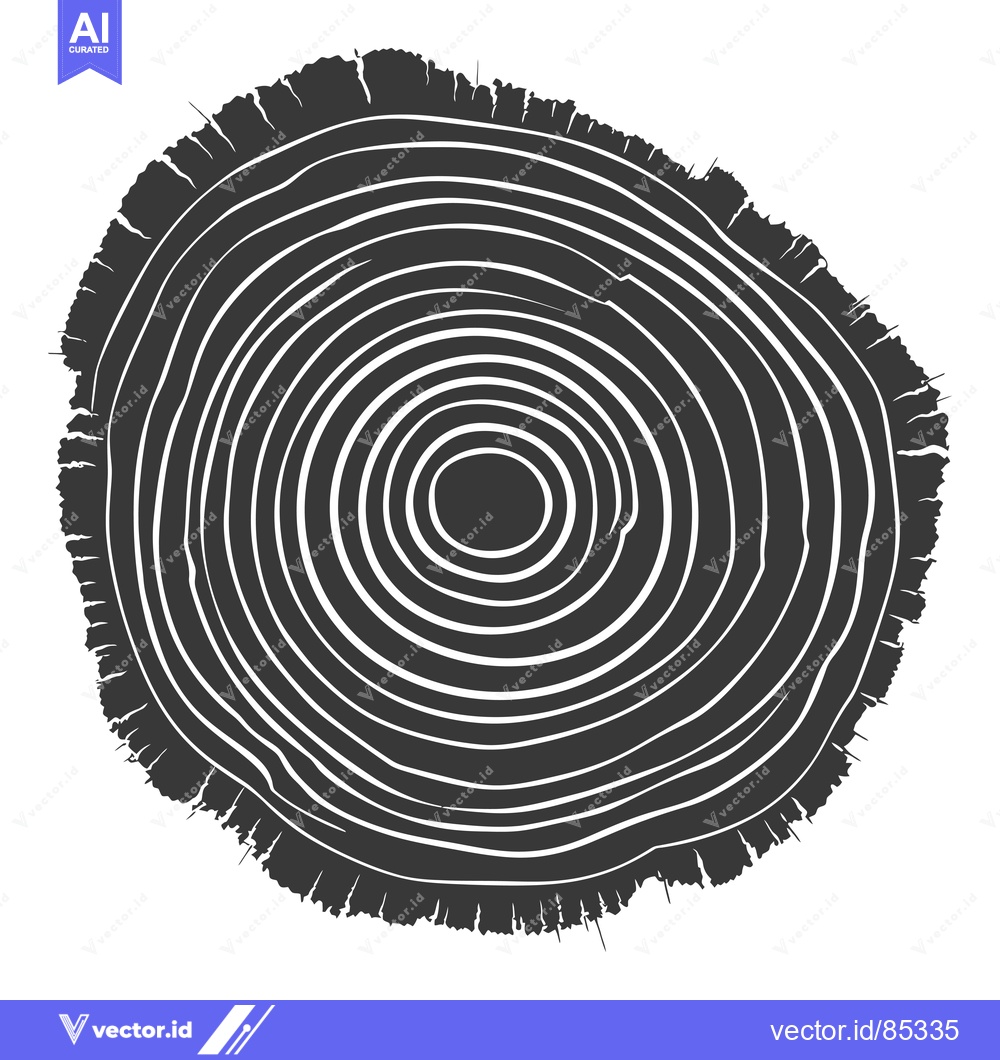 Premium Vector dari Black and White Cross-Section of a Tree Trunk with Visible Rings