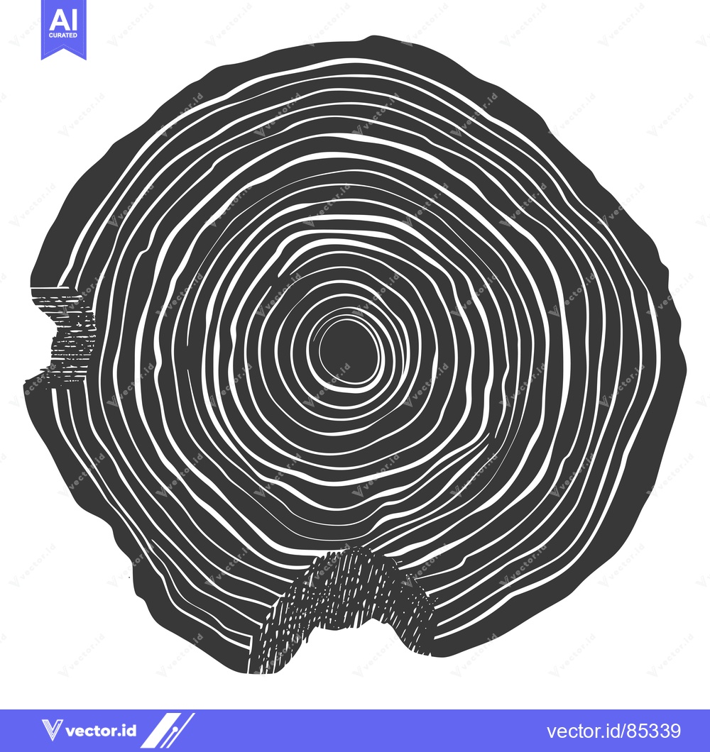 Premium Vector dari A Black and White Illustration of a Tree Trunk Cross-Section with Ring
