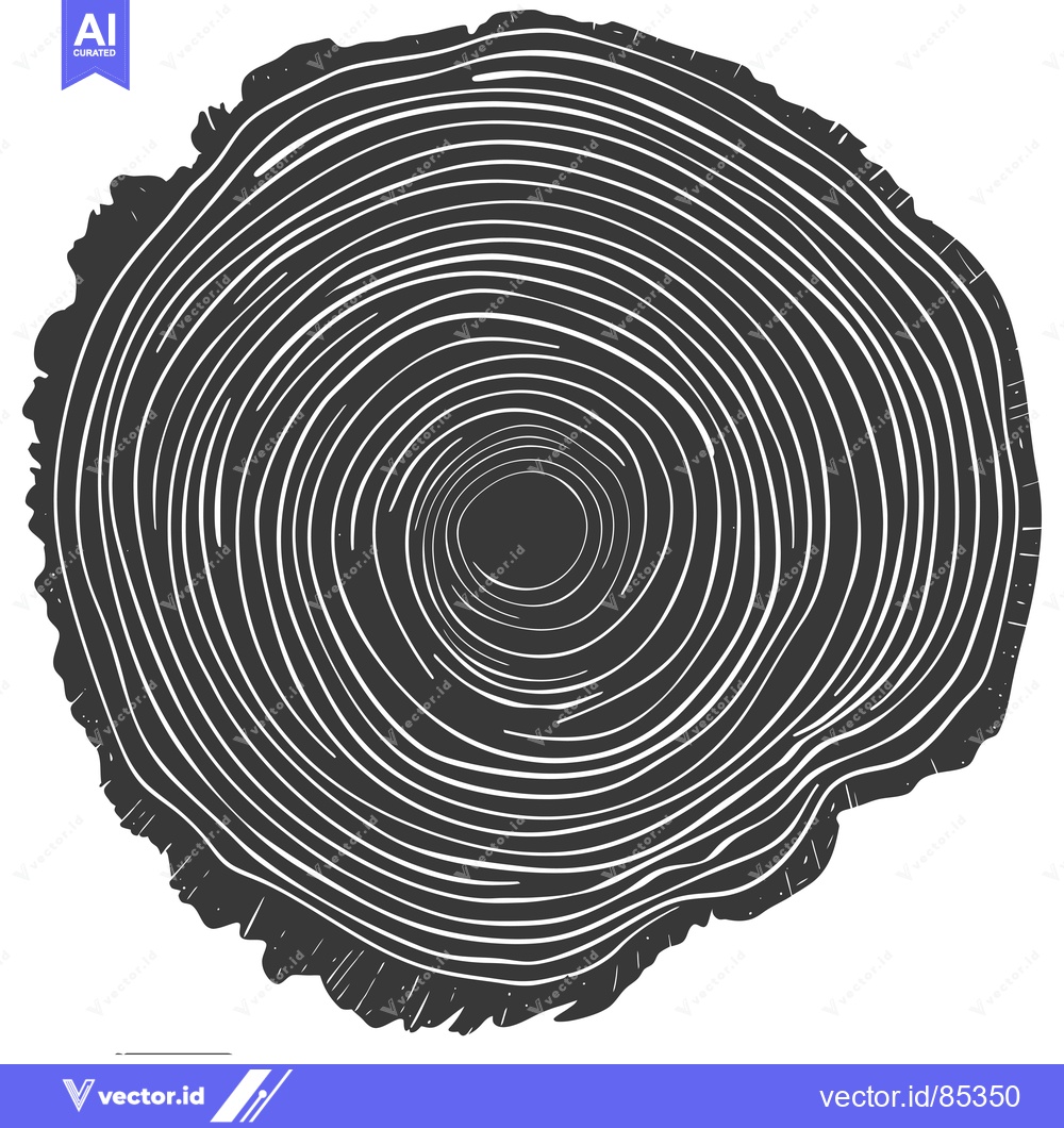 Premium Vector dari Black and White Illustration of a Tree Trunk Cross Section with Rings