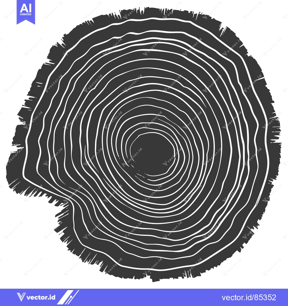 Premium Vector dari Black and White Tree Trunk Cross-Section with Visible Rings