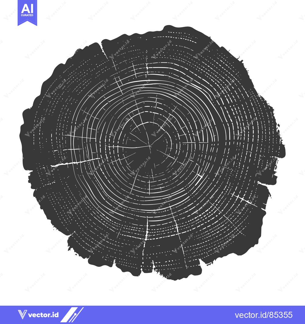 Premium Vector dari A Black and White Detailed Illustration of a Tree Cross-Section with G