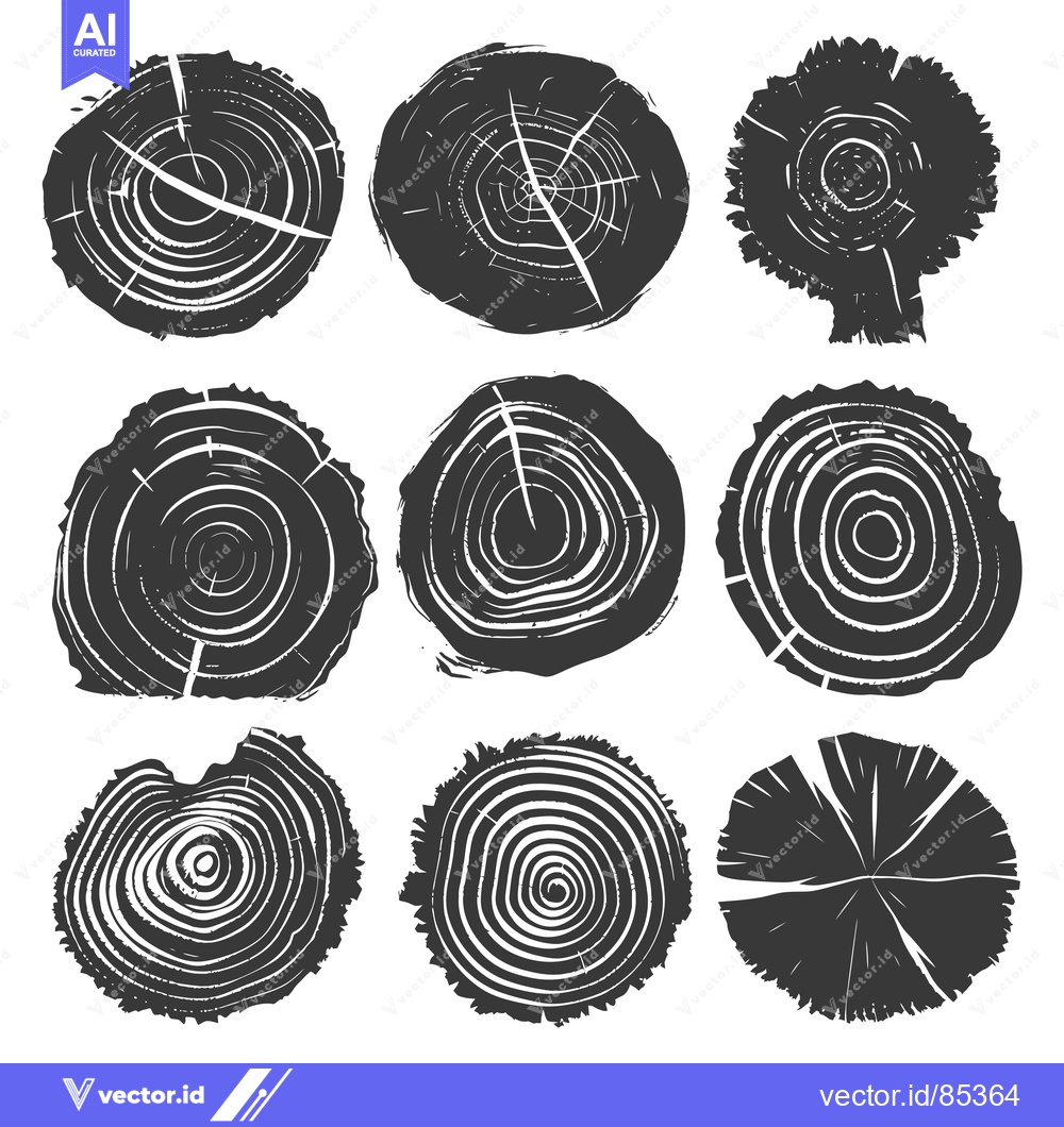 Premium Vector dari A Collection of Hand-Drawn Tree Trunk Cross-Sections with Visible Grow