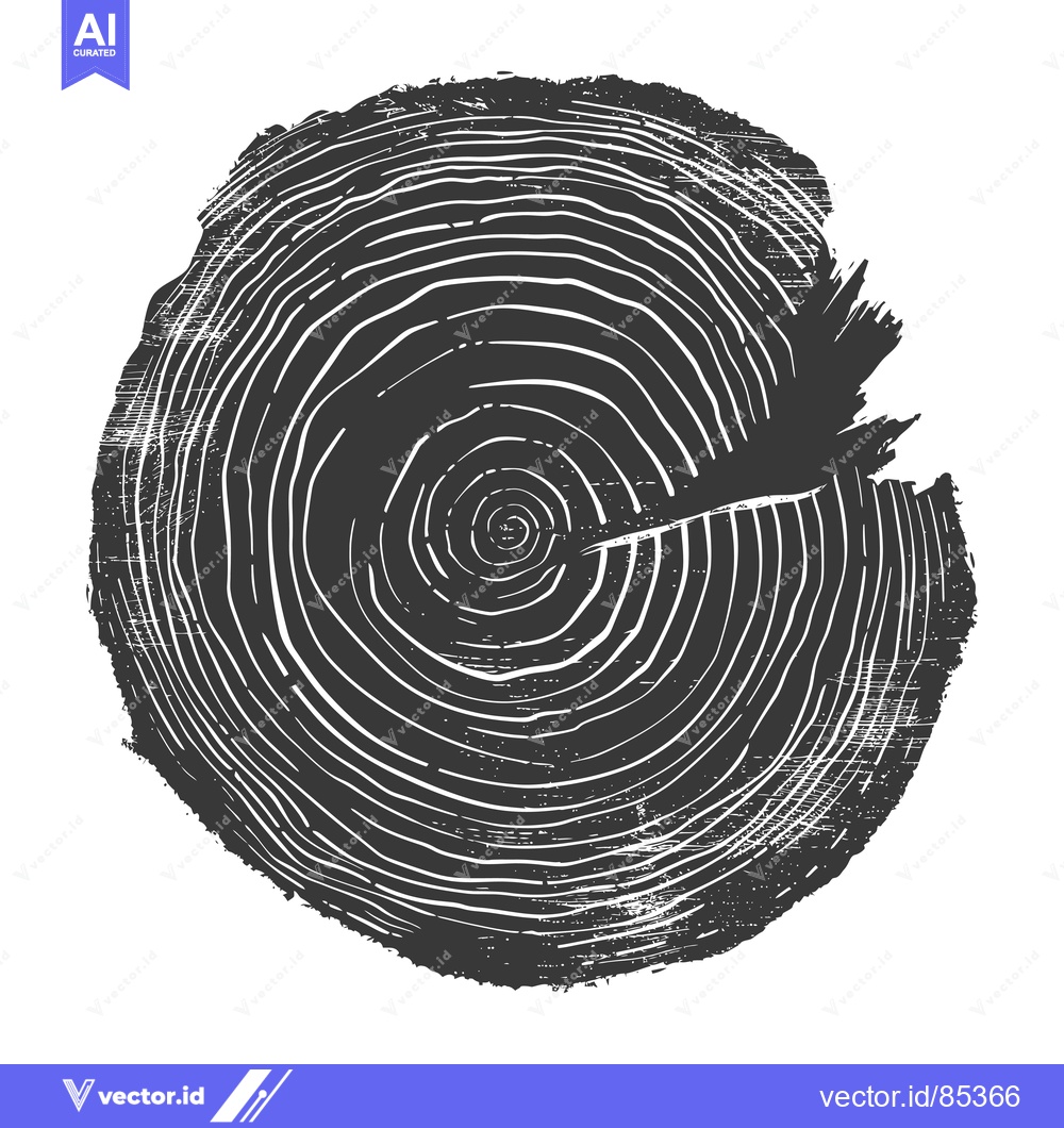 Premium Vector dari Black and White Illustration of a Tree Trunk Cross-Section with Rings