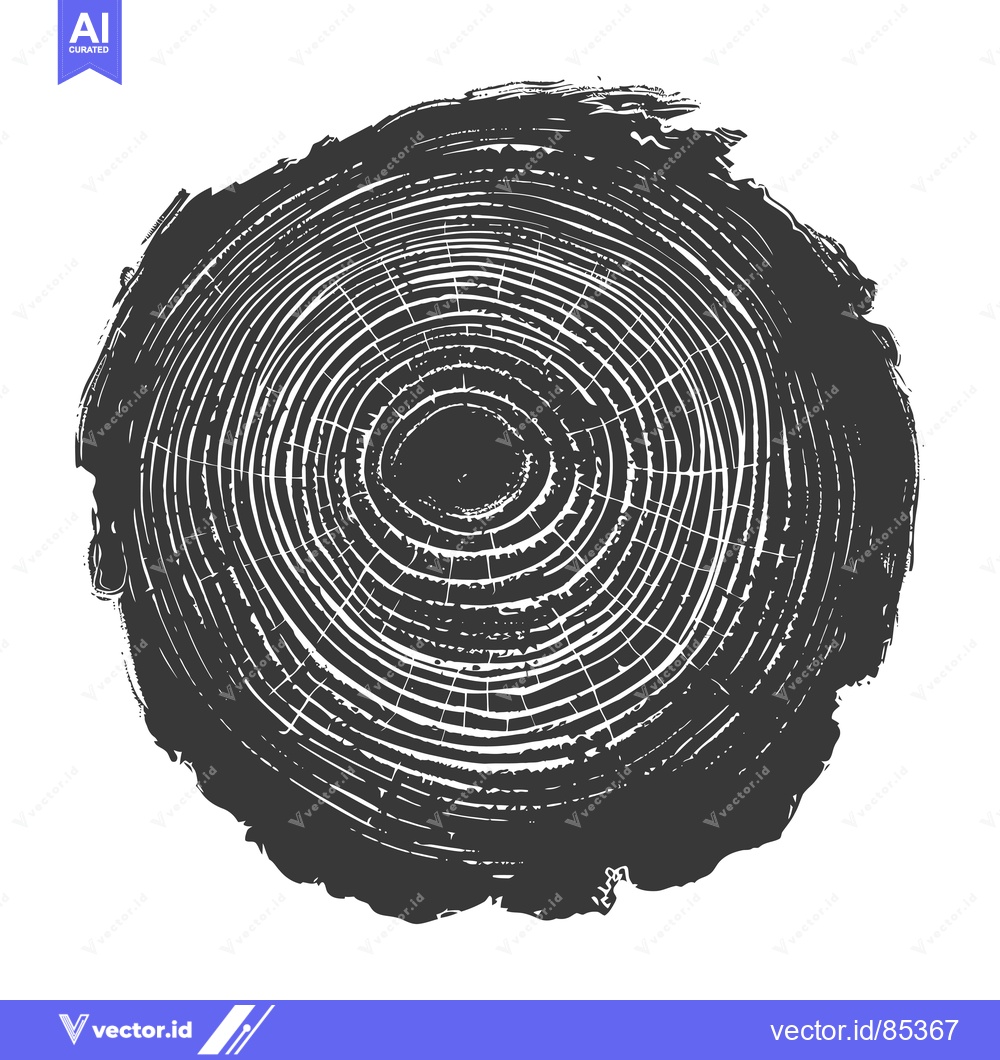 Premium Vector of Black and White Illustration of a Tree Trunk Cross-Section