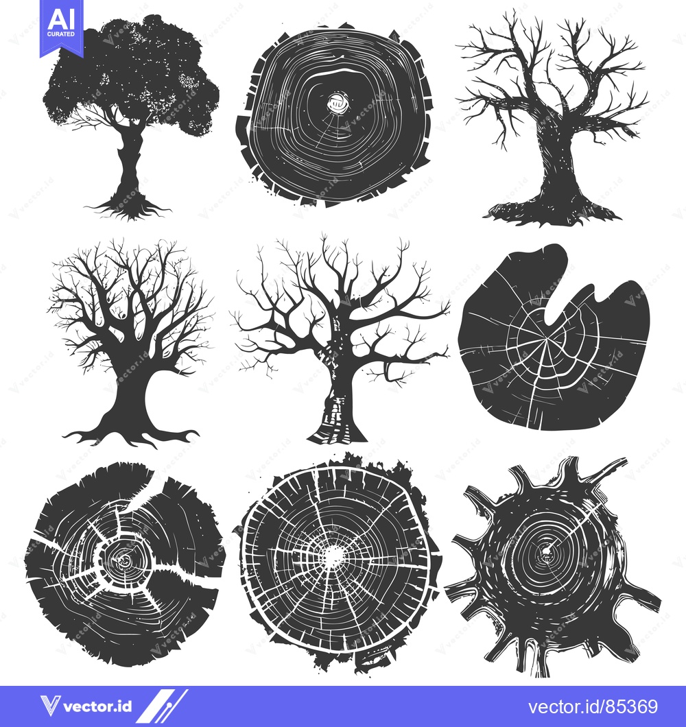 Premium Vector dari Hand-drawn Tree Silhouettes and Cross-sections