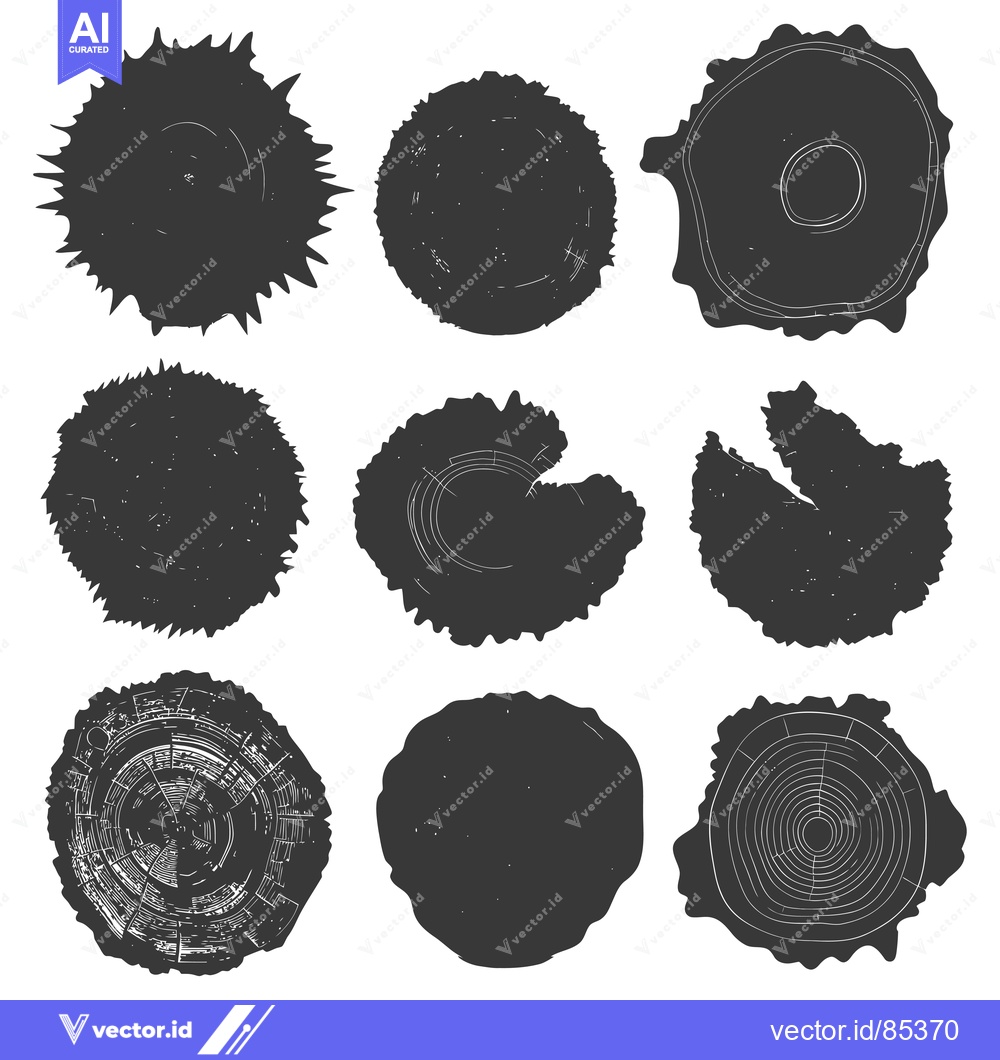 Premium Vector dari Collection of Nine Hand-Drawn Tree Trunk Cross-Sections