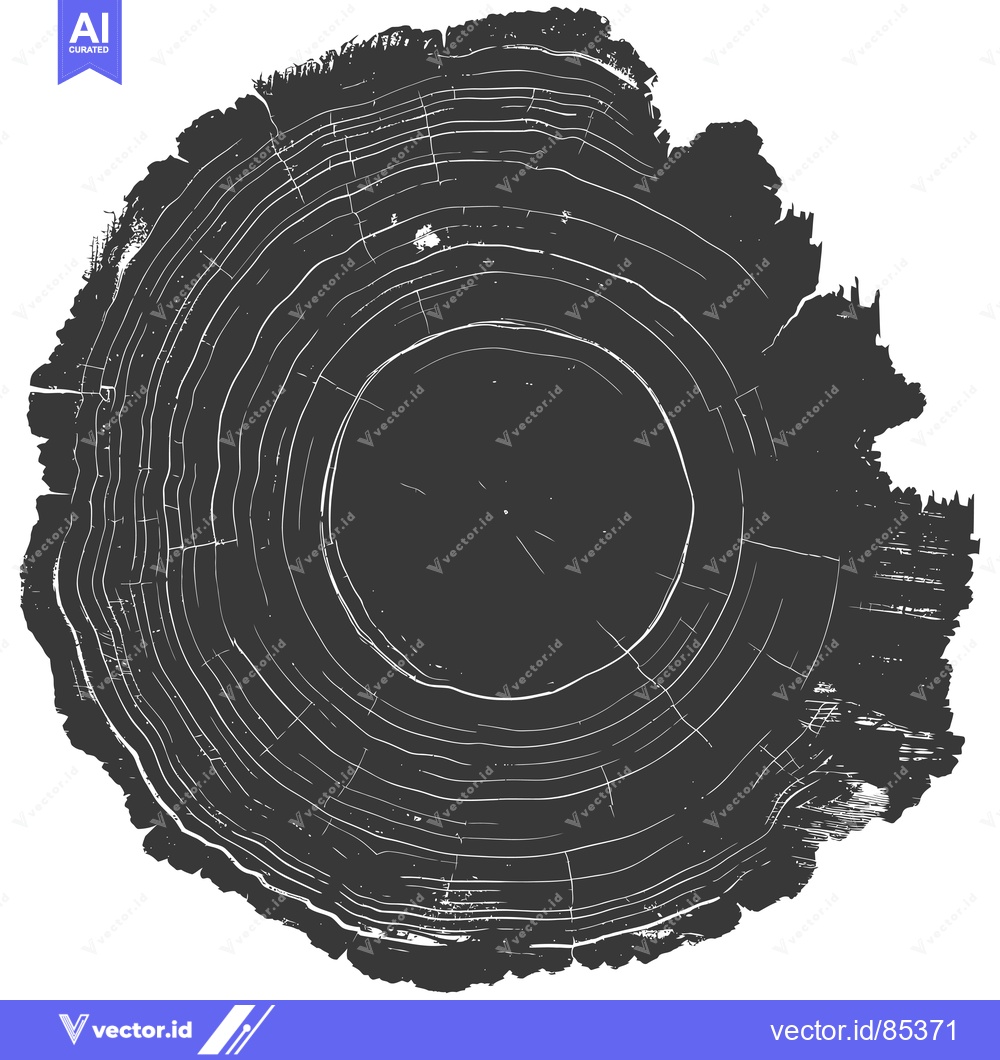 Premium Vector of Black and White Illustration of a Tree Stump Cross-Section
