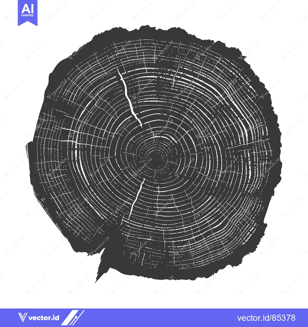 Premium Vector of Black and White Illustration of a Tree Trunk Cross-Section