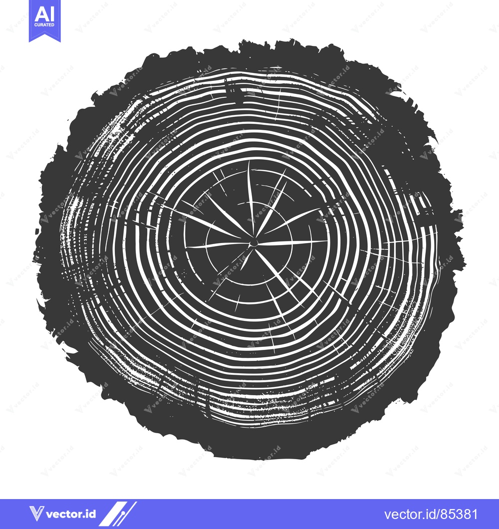 Premium Vector dari Black and white illustration of a tree trunk cross-section