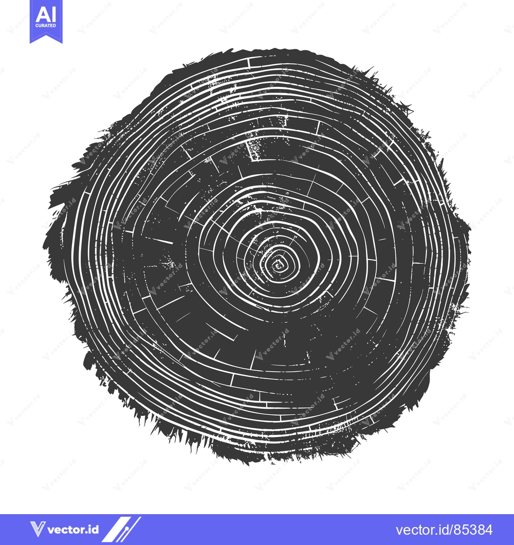 Premium Vector of Black and White Illustration of a Tree Trunk Cross Section