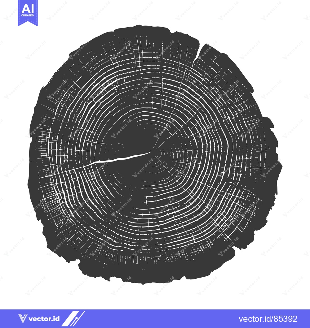 Premium Vector of Black and White Illustration of a Tree Trunk Cross-Section