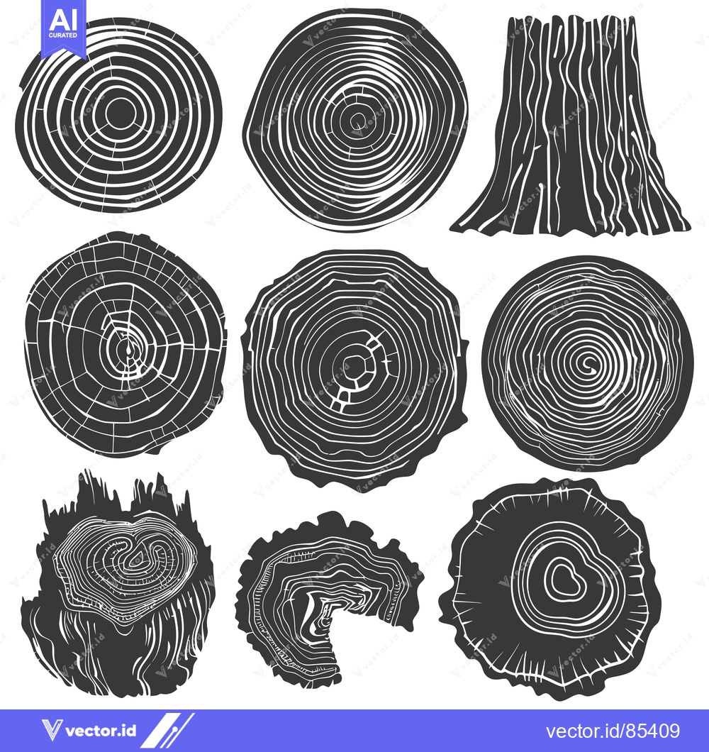 Premium Vector dari Cross-section of tree trunks, with growth rings and bark